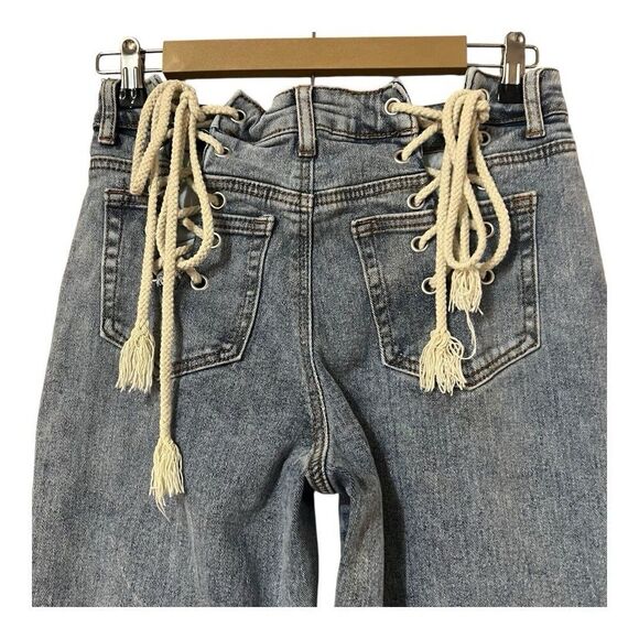 Shein Womens Size 27 Denim Blue Jean Corset Back Tie Up Straight Leg Jeans - Picture 4 of 5